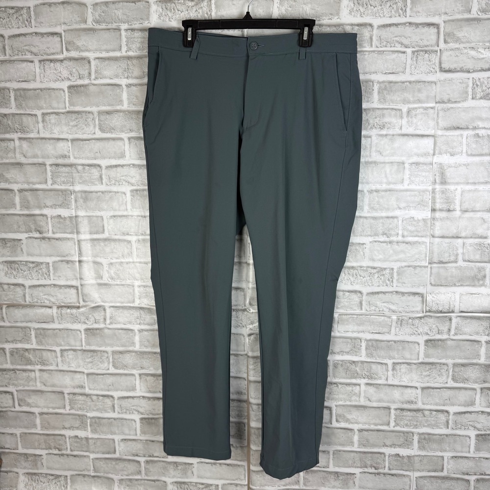 Under Armour Mens Golf Pants Gray Green Performance Flat Front 38 x 32 STAINED